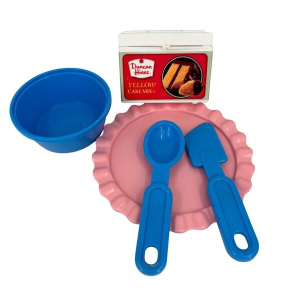 Fisher Price Baking Duncan Hines Cake Plate Bowl Spoon Spatula Vintage 1987-1988 - Picture 1 of 12